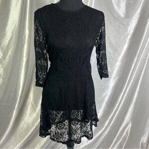 🖤Piko 1988 Sheer Black Lace 3/4 Sleeve Mini Dress Cover-Up Size M Goth Beach NWT